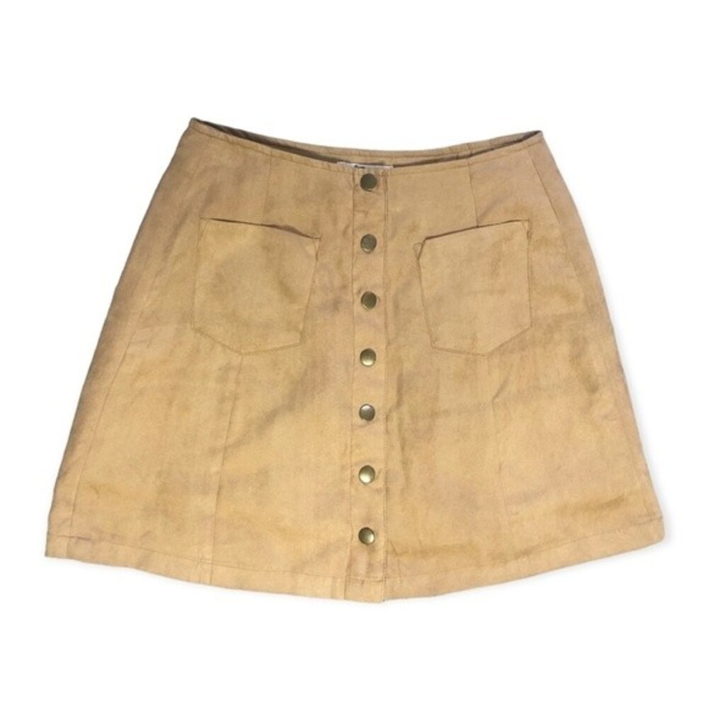 Wild Blue Sadie Robertson Collection Faux Suede Button Front Tan Mini Skirt